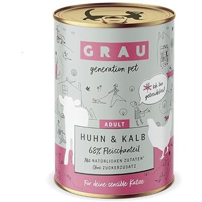 Grau l'original Nourriture humide pour chat Poulet & veau, lot de 6 (6 x 400 g), sans céréales, pour chats adultes Grau l'original Nourriture humide pour chat Poulet & veau, lot de 6 (6 x 400 g), sans céréales, pour chats adultes