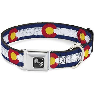 Buckle-Down Colorado Flags2 Repeat Weathered Dog Collar Bone, Large 15-26 Buckle-Down Colorado Flags2 Repeat Weathered Dog Collar Bone, Large 15-26