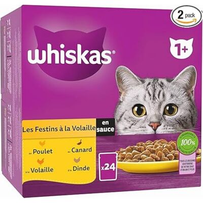 whiskas Repas pour Chat Adulte 48 Sachets Fraîcheur (Lot de 2 Packs 24x85g) Festins à la Volaille (4 saveurs) Pâtée en Sauce. Nourriture Humide Complète Adaptée aussi Chats Stérilisés whiskas Repas pour Chat Adulte 48 Sachets Fraîcheur (Lot de 2 Packs 24x85g) Festins à la Volaille (4 saveurs) Pâtée en Sauce. Nourriture Humide Complète Adaptée aussi Chats Stérilisés