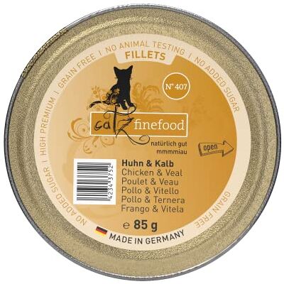 Catz finefood nourriture Lot de 12 boîtes humide pour chat Filets fins N° 407 Poulet et veau en gelée Catz finefood nourriture Lot de 12 boîtes humide pour chat Filets fins N° 407 Poulet et veau en gelée