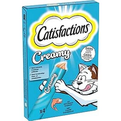Catisfactions Creamy Friandises pour Chat – Goût Saumon – Récompenses pour Chats Adultes et Chatons – Pack de 4 sachets de 10 g (Lot de 11) Catisfactions Creamy Friandises pour Chat – Goût Saumon – Récompenses pour Chats Adultes et Chatons – Pack de 4 sachets de 10 g (Lot de 11)