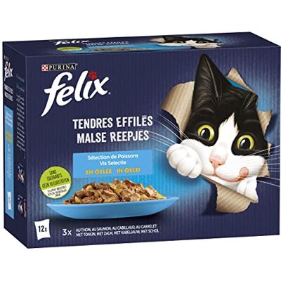 Felix Tendres Effilés en Gelée Chat Adulte Sélection de Poissons Lot de 6-12 x 85 g Sachet fraicheur Felix Tendres Effilés en Gelée Chat Adulte Sélection de Poissons Lot de 6-12 x 85 g Sachet fraicheur