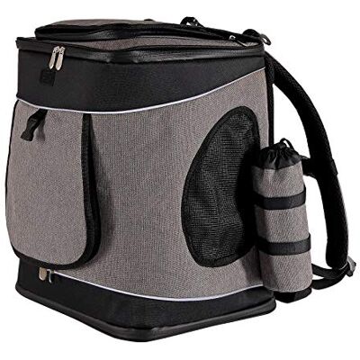 lionto Sac à dos pliable pour chien, 34x30x42 cm, en tissu Oxford robuste et maille respirante, caisse de transport imperméable avec porte-bouteille et coussin, pour animaux jusqu’à 10 kg, gris/noir lionto Sac à dos pliable pour chien, 34x30x42 cm, en tissu Oxford robuste et maille respirante, caisse de transport imperméable avec porte-bouteille et coussin, pour animaux jusqu’à 10 kg, gris/noir