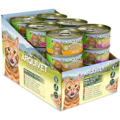 Arquivet Variety pack. 24 boîtes de poulet avec 6 recettes différentes. Chicken mini fillets delicacy 24 x 80g Arquivet Variety pack. 24 boîtes de poulet avec 6 recettes différentes. Chicken mini fillets delicacy 24 x 80g