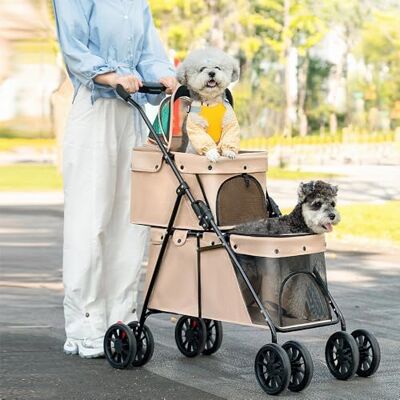Willonin 2 en 1 Poussette Pliable Double pour Animaux, 2 Transporteurs Détachables, Ceinture de Sécurité, Coussins Amovibles,couverture en maille ventilée-Crème Willonin 2 en 1 Poussette Pliable Double pour Animaux, 2 Transporteurs Détachables, Ceinture de Sécurité, Coussins Amovibles,couverture en maille ventilée-Crème