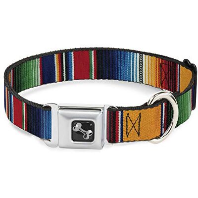 Buckle-Down Buckle Down 15–66 cm Zarape2 à Rayures Verticales Multicolores Collier de Chien en Forme d'os, Large Buckle-Down Buckle Down 15–66 cm Zarape2 à Rayures Verticales Multicolores Collier de Chien en Forme d'os, Large