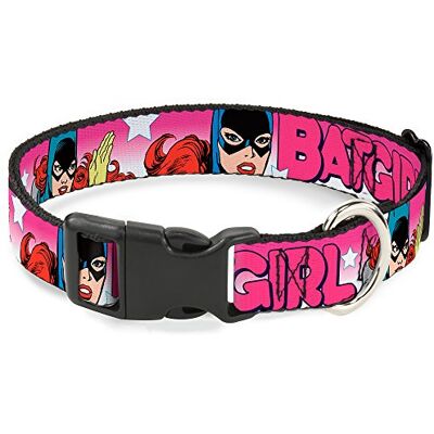 Buckle-Down Batgirl Collier à clip en plastique Motif lettres à bulles Rose/blanc Taille M 28-43 cm Buckle-Down Batgirl Collier à clip en plastique Motif lettres à bulles Rose/blanc Taille M 28-43 cm