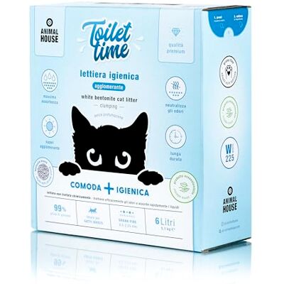 Animal House Toilet Time, 6L Litière de Bentonite Blanche pour Chats, Antistatique et sûre, Ultra Absorbante, Aggglomérante, Retient Les odeurs 5,1 kg (Blanc, 6L) Animal House Toilet Time, 6L Litière de Bentonite Blanche pour Chats, Antistatique et sûre, Ultra Absorbante, Aggglomérante, Retient Les odeurs 5,1 kg (Blanc, 6L)