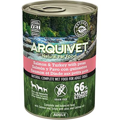 Arquivet Adult saumon et dinde aux pois et à l'huile de saumon 400 gr Boîte de nourriture humide pour chiens de toutes races Alimentation naturelle Canine Chiens Arquivet Adult saumon et dinde aux pois et à l'huile de saumon 400 gr Boîte de nourriture humide pour chiens de toutes races Alimentation naturelle Canine Chiens