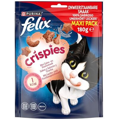 Felix Purina Crispies Ocean Lot de 5 sachets de 180 g pour chat au saumon et à la truite Felix Purina Crispies Ocean Lot de 5 sachets de 180 g pour chat au saumon et à la truite