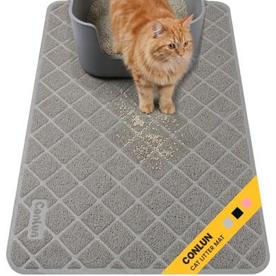 Conlun Tapis de litière pour chat, 61 x 43 cm, tapis de bac à litière pour chat, tapis de litière en PVC de qualité supérieure, tapis de bac à litière, matériau imperméable résistant à l'urine, facile Conlun Tapis de litière pour chat, 61 x 43 cm, tapis de bac à litière pour chat, tapis de litière en PVC de qualité supérieure, tapis de bac à litière, matériau imperméable résistant à l'urine, facile