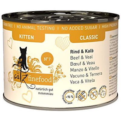 Catz finefood Kitten N°7 Nourriture humide pour bœuf et veau pour chats 6 x 200 g Catz finefood Kitten N°7 Nourriture humide pour bœuf et veau pour chats 6 x 200 g