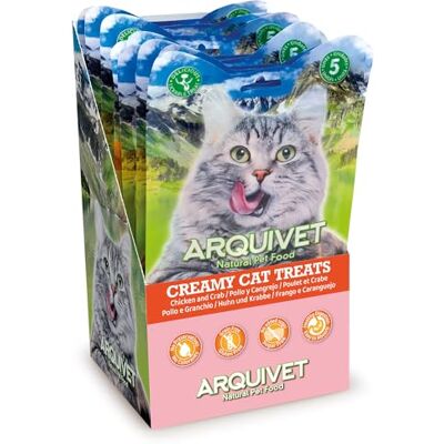 Arquivet Creamy Cat Treats Snack crémeux au poulet et au crabe (Présentoir de 12 sacs de 5 x 14 g) pour chats Arquivet Creamy Cat Treats Snack crémeux au poulet et au crabe (Présentoir de 12 sacs de 5 x 14 g) pour chats