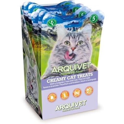 Arquivet Creamy Cat Treats Snack crémeux au thon et au crabe (Présentoir de 12 sachets de 5 x 14 g) pour chats Arquivet Creamy Cat Treats Snack crémeux au thon et au crabe (Présentoir de 12 sachets de 5 x 14 g) pour chats