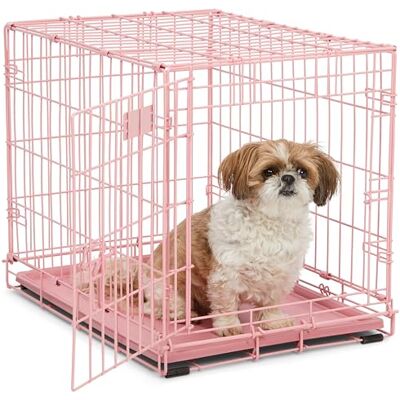 MidWest Homes for Pets 24-Inch Pink Fashion iCrate Single Door Folding Dog Crate, Enhanced Security, Includes Leak-Proof Pan, Divider Panel, Handle, Rubber Feet MidWest Homes for Pets 24-Inch Pink Fashion iCrate Single Door Folding Dog Crate, Enhanced Security, Includes Leak-Proof Pan, Divider Panel, Handle, Rubber Feet