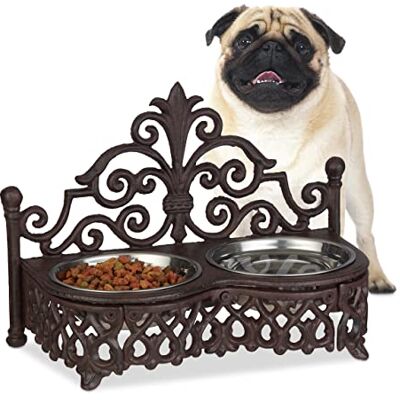 Relaxdays Mangeoire en fonte pour chien Style antique Double gamelle en acier inoxydable 0,3 l Marron Relaxdays Mangeoire en fonte pour chien Style antique Double gamelle en acier inoxydable 0,3 l Marron