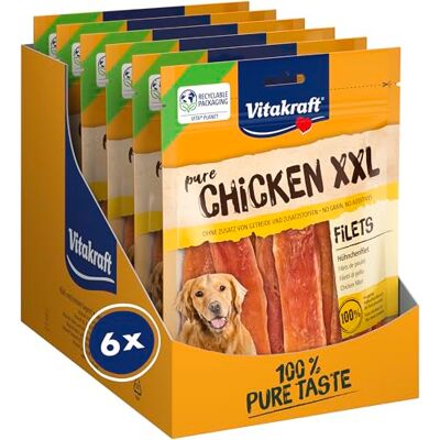 Vitakraft Filet de poulet XXL, friandises pour chien, sans céréales, avec viande de poulet maigre, dans un sachet XXL refermable, sans sucre ajouté (6 x 250 g) Vitakraft Filet de poulet XXL, friandises pour chien, sans céréales, avec viande de poulet maigre, dans un sachet XXL refermable, sans sucre ajouté (6 x 250 g)