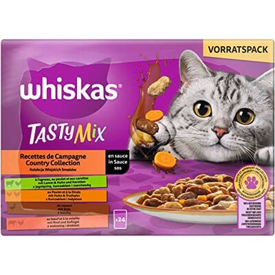 whiskas 1+ nourriture pour chat Tasty Mix Country Collection en sauce, 24 x 85 g (2 paquets) – Nourriture humide de qualité supérieure pour chats adultes en 48 sachets whiskas 1+ nourriture pour chat Tasty Mix Country Collection en sauce, 24 x 85 g (2 paquets) – Nourriture humide de qualité supérieure pour chats adultes en 48 sachets