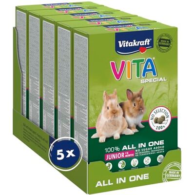 Vitakraft Vita Special Junior Nourriture principale pour jeunes lapins nains avec herbes et herbes pour une digestion optimale, sans sucre ni céréales ajoutés (5 x 600 g) Vitakraft Vita Special Junior Nourriture principale pour jeunes lapins nains avec herbes et herbes pour une digestion optimale, sans sucre ni céréales ajoutés (5 x 600 g)