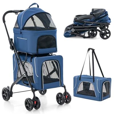 PETSITE Poussette double pour chien, poussette pliable 3 en 1 pour chat avec 2 transporteurs amovibles, ceinture de sécurité, housse lavable, coussinets amovibles, poussette de voyage à 4 roues pour PETSITE Poussette double pour chien, poussette pliable 3 en 1 pour chat avec 2 transporteurs amovibles, ceinture de sécurité, housse lavable, coussinets amovibles, poussette de voyage à 4 roues pour