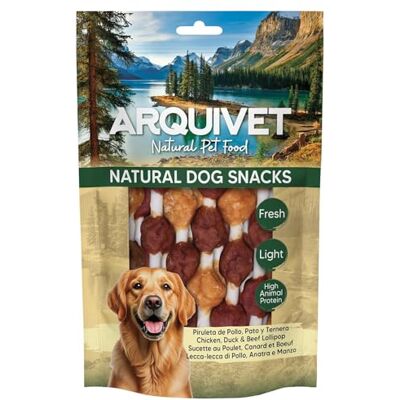Arquivet Friandises pour chiens (lot de 12) Sucettes au poulet, canard et bœuf 100 g, friandises naturelles pour chiens Arquivet Friandises pour chiens (lot de 12) Sucettes au poulet, canard et bœuf 100 g, friandises naturelles pour chiens