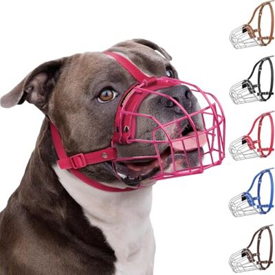 BRONZEDOG Muselière en métal respirant pour grands chiens Amstaff et Pitbull, contre morsure, mâchonnement et aboiement, en nylon, rose BRONZEDOG Muselière en métal respirant pour grands chiens Amstaff et Pitbull, contre morsure, mâchonnement et aboiement, en nylon, rose