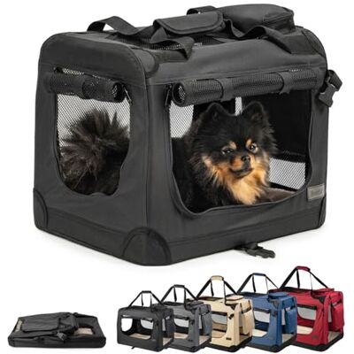 lionto Caisse de transport pliable pour chien & chat, 50x34x36 cm, tissu Oxford robuste + poignées & couverture, pour animaux jusqu’à 10 kg, caisse pour petits & grands, noir lionto Caisse de transport pliable pour chien & chat, 50x34x36 cm, tissu Oxford robuste + poignées & couverture, pour animaux jusqu’à 10 kg, caisse pour petits & grands, noir