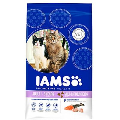 IAMS Multicat Croquette au Poulet/Saumon pour Chat 15 kg IAMS Multicat Croquette au Poulet/Saumon pour Chat 15 kg