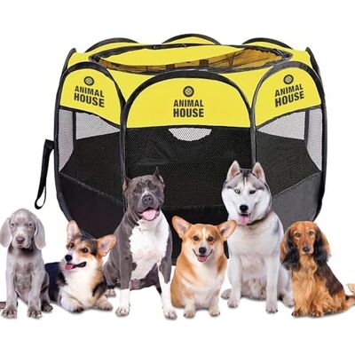 Animal House Clôture pliante imperméable pour chiots de chiens, chats et lapins : polyvalente et transportable, idéale pour l'intérieur 2 tailles (jaune, moyenne) Animal House Clôture pliante imperméable pour chiots de chiens, chats et lapins : polyvalente et transportable, idéale pour l'intérieur 2 tailles (jaune, moyenne)