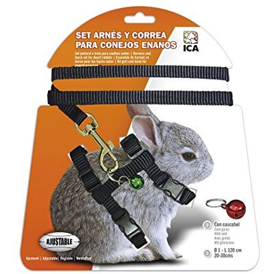 ICA DA1023 Ensemble harnais et laisse pour lapin nain, noir, avec clochette, 20-30 cm réglable ICA DA1023 Ensemble harnais et laisse pour lapin nain, noir, avec clochette, 20-30 cm réglable