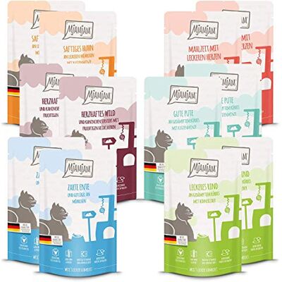 MjAMjAM nourriture humide premium pour chats Quetschie Mixpaket III, pack de 12 (12 x 125 g), sans céréales avec supplément de viande MjAMjAM nourriture humide premium pour chats Quetschie Mixpaket III, pack de 12 (12 x 125 g), sans céréales avec supplément de viande