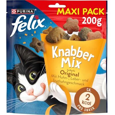 Felix KnabberMix Friandise Originale pour Chat, friandise croustillante avec 3 Saveurs, 200 g Felix KnabberMix Friandise Originale pour Chat, friandise croustillante avec 3 Saveurs, 200 g
