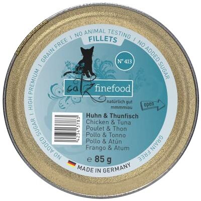 Catz finefood Lot de 12 sachets de nourriture humide pour chat Filets fins N° 413 Poulet et thon en gelée Nourriture humide sans céréales pour votre chat Sans sucre Nourriture humide pour Catz finefood Lot de 12 sachets de nourriture humide pour chat Filets fins N° 413 Poulet et thon en gelée Nourriture humide sans céréales pour votre chat Sans sucre Nourriture humide pour