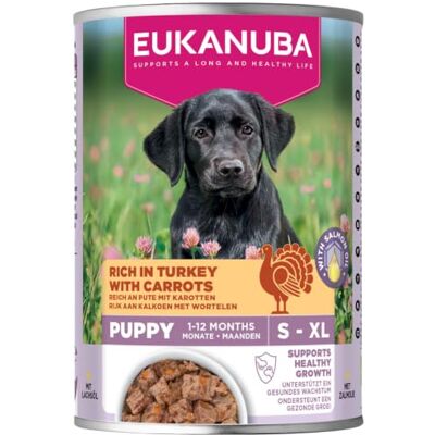 Eukanuba Nourriture humide pour chiots avec dinde et carotte, sans céréales, pour chiens juniors, 6 boîtes de 400 g Eukanuba Nourriture humide pour chiots avec dinde et carotte, sans céréales, pour chiens juniors, 6 boîtes de 400 g