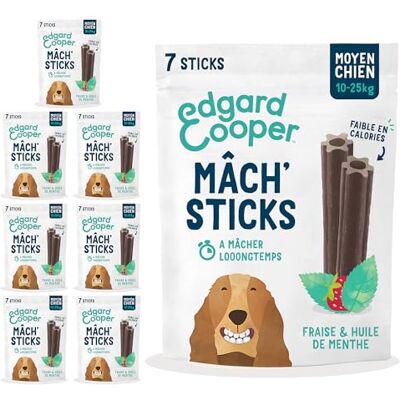 Edgard & Cooper Friandises Pour Chien, (Menthe & Fraise, 7 bâtons x 8) Moyen, Un par Jour, Faible en Calorie, Mastication Longue Efficace, Haleine Fraîche Edgard & Cooper Friandises Pour Chien, (Menthe & Fraise, 7 bâtons x 8) Moyen, Un par Jour, Faible en Calorie, Mastication Longue Efficace, Haleine Fraîche