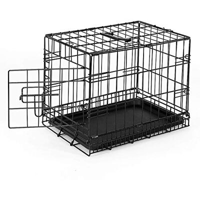 lionto Caisse de transport pour chiens et chats, cage polyvalente avec bac en plastique hygiénique, 45x31x36 cm, cage pour chien en métal avec fermetures de sécurité solides et cloison, noir lionto Caisse de transport pour chiens et chats, cage polyvalente avec bac en plastique hygiénique, 45x31x36 cm, cage pour chien en métal avec fermetures de sécurité solides et cloison, noir