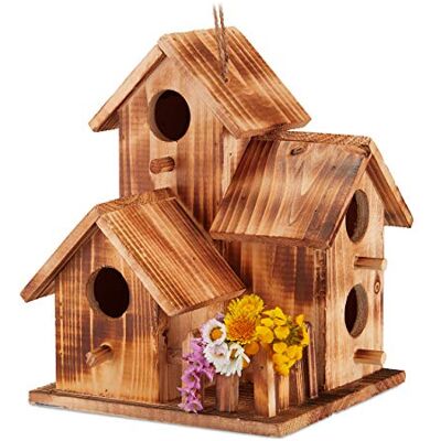 Relaxdays Nid d’oiseaux, à suspendre, balcon, terrasse, jardin, naturel bois brûlé, niche déco, HLP 34x20x19 cm Relaxdays Nid d’oiseaux, à suspendre, balcon, terrasse, jardin, naturel bois brûlé, niche déco, HLP 34x20x19 cm
