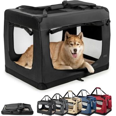 lionto Caisse de transport pliable pour chien & chat, 101x69x70 cm, tissu Oxford robuste + poignées & couverture, pour animaux jusqu’à 25 kg, caisse pour petits & grands, noir lionto Caisse de transport pliable pour chien & chat, 101x69x70 cm, tissu Oxford robuste + poignées & couverture, pour animaux jusqu’à 25 kg, caisse pour petits & grands, noir