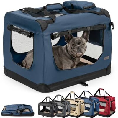 lionto Caisse de transport pliable pour chien & chat, 70x52x50 cm, tissu Oxford robuste + poignées & couverture, pour animaux jusqu’à 15 kg, caisse pour petits & grands, bleu foncé lionto Caisse de transport pliable pour chien & chat, 70x52x50 cm, tissu Oxford robuste + poignées & couverture, pour animaux jusqu’à 15 kg, caisse pour petits & grands, bleu foncé