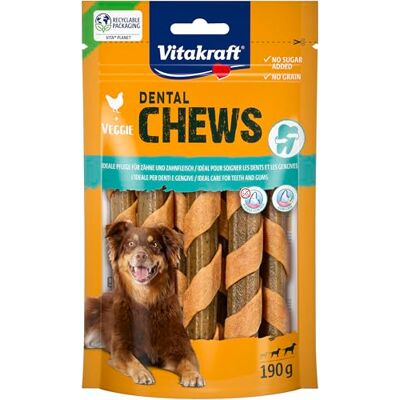 Vitakraft Dental Chews, os à mâcher pour chien, bâton de viande de poulet et complexe de substances actives, pour les soins dentaires et l'hygiène buccale, sans sucre ajouté (1 x 190 g) Vitakraft Dental Chews, os à mâcher pour chien, bâton de viande de poulet et complexe de substances actives, pour les soins dentaires et l'hygiène buccale, sans sucre ajouté (1 x 190 g)