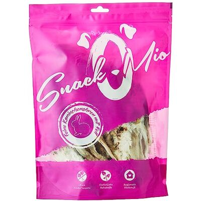 SNACKOMIO Friandise premium pour chiens oreilles de lapin fines avec fourrure, sans céréales, 1 paquet (1 x 450g) SNACKOMIO Friandise premium pour chiens oreilles de lapin fines avec fourrure, sans céréales, 1 paquet (1 x 450g)