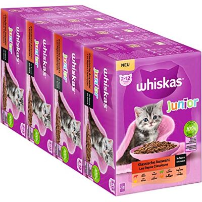 whiskas Nourriture humide pour chat Junior Choix classique en sauce 48 sachets 12 x 85 g (lot de 4) Nourriture humide de qualité supérieure pour chats en croissance de 2 à 12 mois whiskas Nourriture humide pour chat Junior Choix classique en sauce 48 sachets 12 x 85 g (lot de 4) Nourriture humide de qualité supérieure pour chats en croissance de 2 à 12 mois