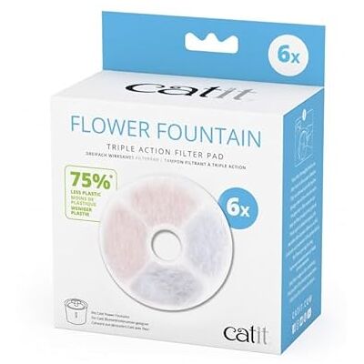 Catit Lot de 6 filtres triple action sans cadre pour fontaine à fleurs Catit Lot de 6 filtres triple action sans cadre pour fontaine à fleurs