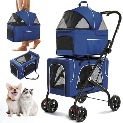 FunImpact Poussette double pour chien, poussette pliable 3 en 1 pour chat avec 2 transporteurs amovibles, ceinture de sécurité, housse lavable, coussinets amovibles, poussette de voyage à 4 roues pour chiens de FunImpact Poussette double pour chien, poussette pliable 3 en 1 pour chat avec 2 transporteurs amovibles, ceinture de sécurité, housse lavable, coussinets amovibles, poussette de voyage à 4 roues pour chiens de