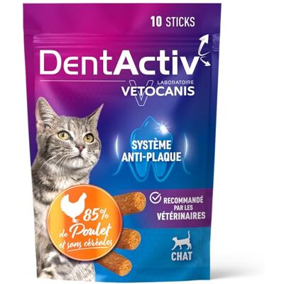 Vetocanis Dentactiv Stick Dentaire pour Chat Friandises Gourmandes Hygiène et Santé Riche en Viande 85% de Poulet Recommandé par Les Vétérinaires Système Anti-Plaque Vetocanis Dentactiv Stick Dentaire pour Chat Friandises Gourmandes Hygiène et Santé Riche en Viande 85% de Poulet Recommandé par Les Vétérinaires Système Anti-Plaque