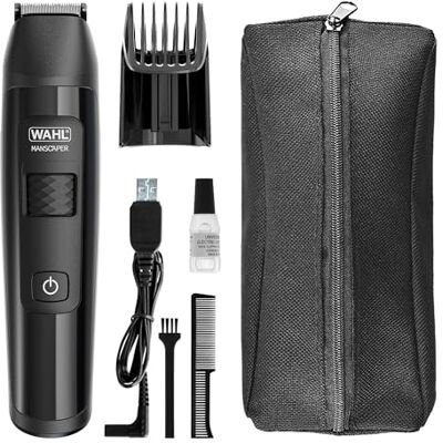 Wahl Manscaper Tondeuse pour l'aine et le corps au lithium entièrement étanche, utilisation humide/sèche, technologie Smart Trim LED, lames à bille sécurisées, rechargeable, noir Wahl Manscaper Tondeuse pour l'aine et le corps au lithium entièrement étanche, utilisation humide/sèche, technologie Smart Trim LED, lames à bille sécurisées, rechargeable, noir