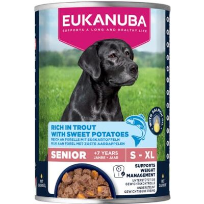 Eukanuba Senior Nourriture humide pour chiens âgés avec truite et patates douces, sans céréales, 6 boîtes de 400 g Eukanuba Senior Nourriture humide pour chiens âgés avec truite et patates douces, sans céréales, 6 boîtes de 400 g