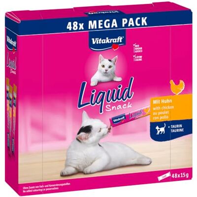 Vitakraft Snack liquide pour chats, friandises pour chats dans un méga pack (48 x 15 g), texture crémeuse, avec poulet, 1 paquet de conservation Vitakraft Snack liquide pour chats, friandises pour chats dans un méga pack (48 x 15 g), texture crémeuse, avec poulet, 1 paquet de conservation