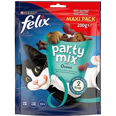 Felix Purina Party Mix Ocean Lot de 5 sacs de 200 g pour chat au saumon, au charbon et à la truite Felix Purina Party Mix Ocean Lot de 5 sacs de 200 g pour chat au saumon, au charbon et à la truite