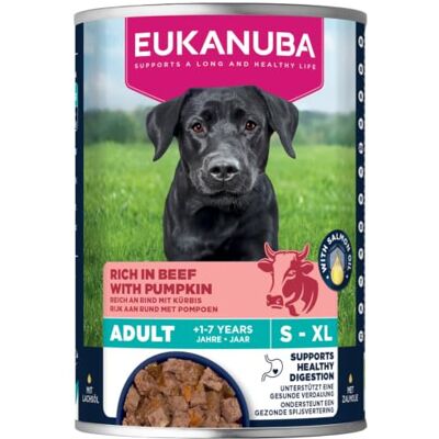Eukanuba Nourriture humide pour chiens adultes, au bœuf et à la citrouille, sans céréales, 6 boîtes de 400 g Eukanuba Nourriture humide pour chiens adultes, au bœuf et à la citrouille, sans céréales, 6 boîtes de 400 g